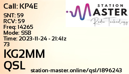 QSL Card for KG2MM QSO with KP4E