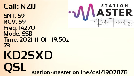 QSL Card for KD2SXD QSO with NZ1J