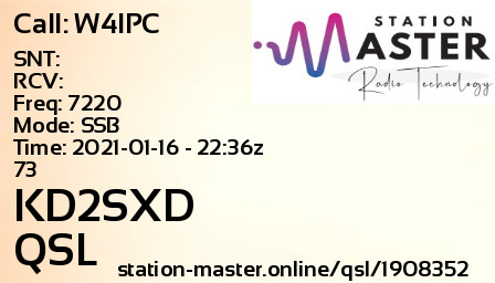 QSL Card for KD2SXD QSO with W4IPC
