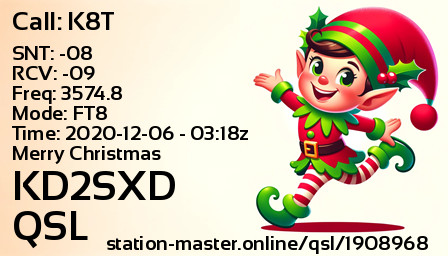 QSL Card for KD2SXD QSO with K8T