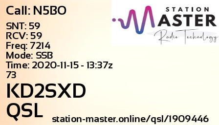 QSL Card for KD2SXD QSO with N5BO