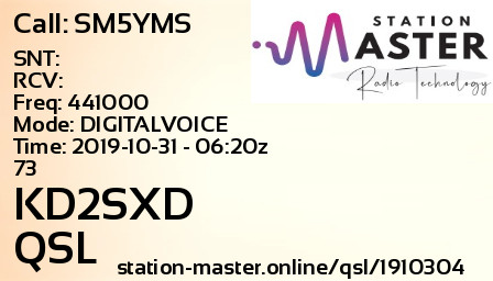 QSL Card for KD2SXD QSO with SM5YMS