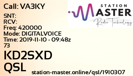 QSL Card for KD2SXD QSO with VA3KY