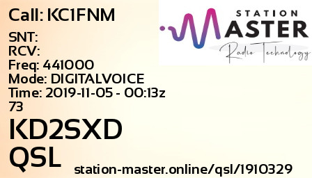 QSL Card for KD2SXD QSO with KC1FNM