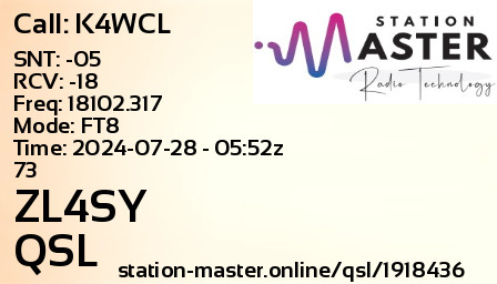 QSL Card for ZL4SY QSO with K4WCL