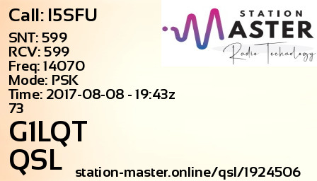 QSL Card for G1LQT QSO with I5SFU