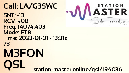 QSL Card for M3FON QSO with LA/G3SWC