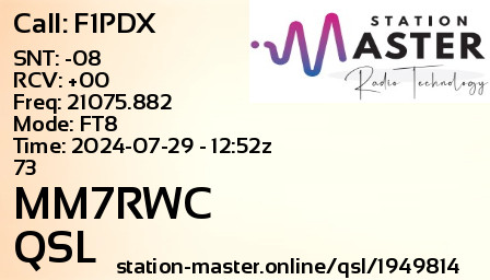 QSL Card for MM7RWC QSO with F1PDX