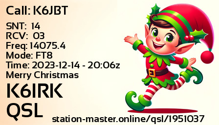 QSL Card for K6IRK QSO with K6JBT
