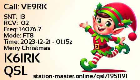 QSL Card for K6IRK QSO with VE9RK