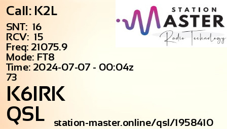 QSL Card for K6IRK QSO with K2L