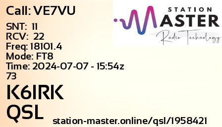 QSL Card for K6IRK QSO with VE7VU