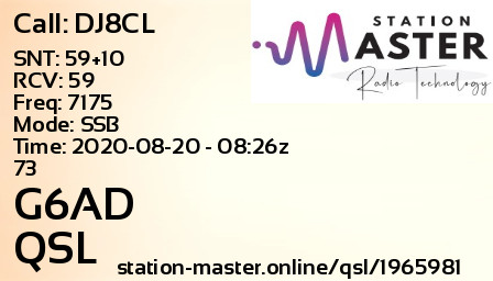 QSL Card for G6AD QSO with DJ8CL