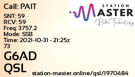 QSL Card for G6AD QSO with PA1T