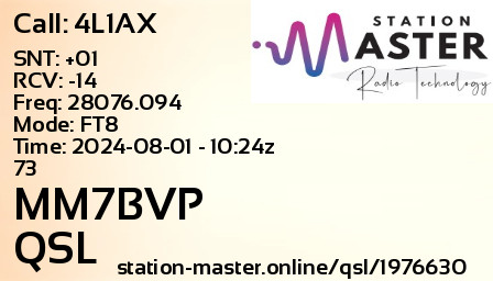 QSL Card for MM7BVP QSO with 4L1AX