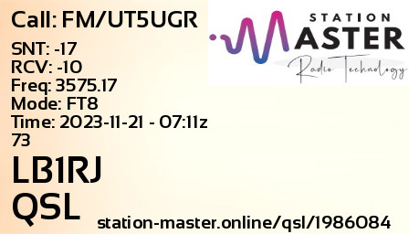 QSL Card for LB1RJ QSO with FM/UT5UGR