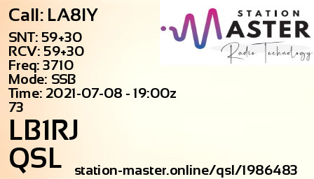 QSL Card for LB1RJ QSO with LA8IY
