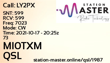 QSL Card for MI0TXM QSO with LY2PX