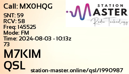 QSL Card for M7KIM QSO with MX0HQG