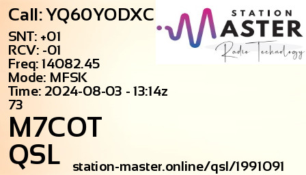 QSL Card for M7COT QSO with YQ60YODXC