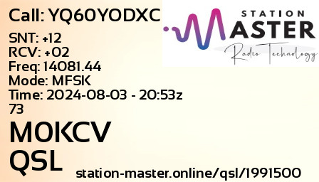 QSL Card for M0KCV QSO with YQ60YODXC