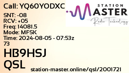 QSL Card for HB9HSJ QSO with YQ60YODXC
