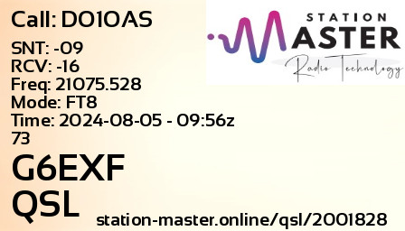 QSL Card for G6EXF QSO with DO1OAS