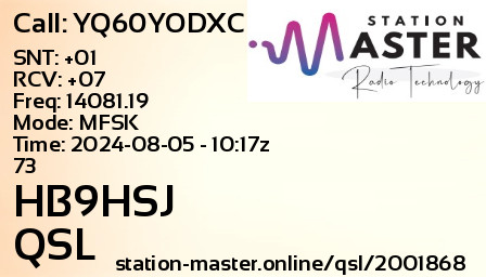 QSL Card for HB9HSJ QSO with YQ60YODXC