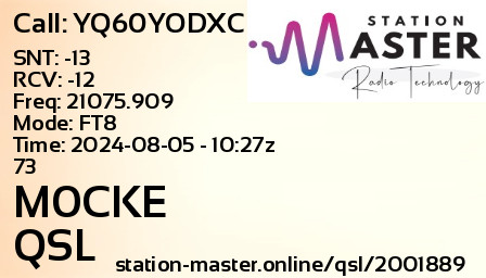 QSL Card for M0CKE QSO with YQ60YODXC