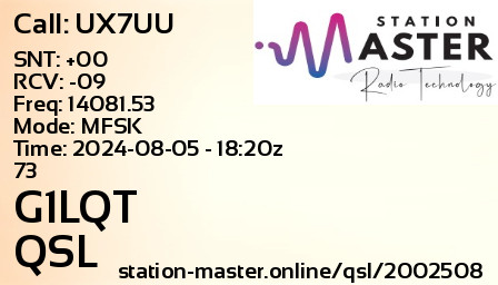 QSL Card for G1LQT QSO with UX7UU