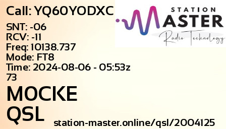 QSL Card for M0CKE QSO with YQ60YODXC