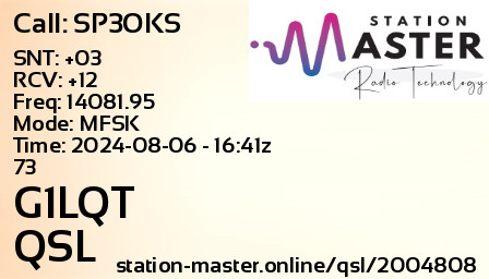 QSL Card for G1LQT QSO with SP3OKS