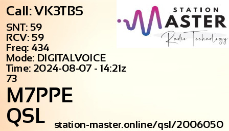 QSL Card for M7PPE QSO with VK3TBS