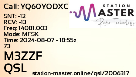 QSL Card for M3ZZF QSO with YQ60YODXC