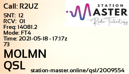 QSL Card for M0LMN QSO with R2UZ