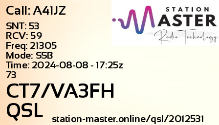 QSL Card for CT7/VA3FH QSO with A41JZ