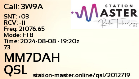 QSL Card for MM7DAH QSO with 3W9A