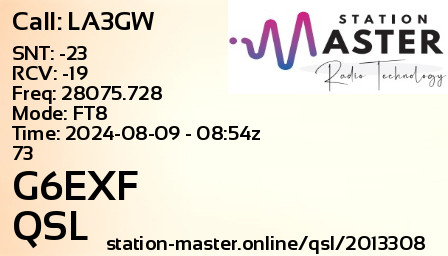 QSL Card for G6EXF QSO with LA3GW