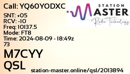 QSL Card for M7CYY QSO with YQ60YODXC