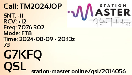 QSL Card for G7KFQ QSO with TM2024JOP