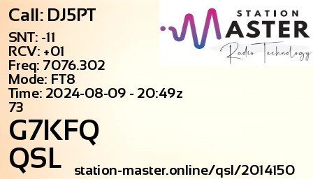 QSL Card for G7KFQ QSO with DJ5PT
