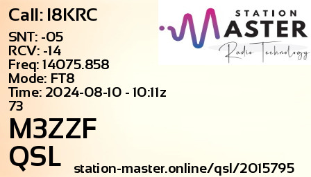 QSL Card for M3ZZF QSO with I8KRC