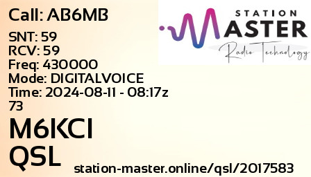 QSL Card for M6KCI QSO with AB6MB