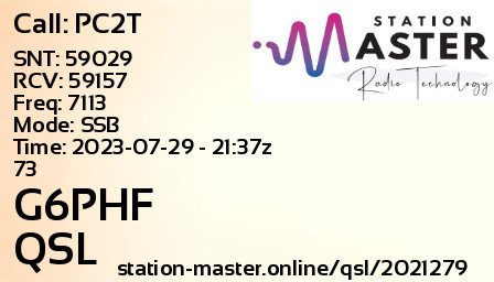 QSL Card for G6PHF QSO with PC2T