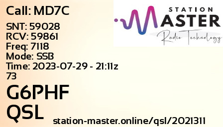 QSL Card for G6PHF QSO with MD7C