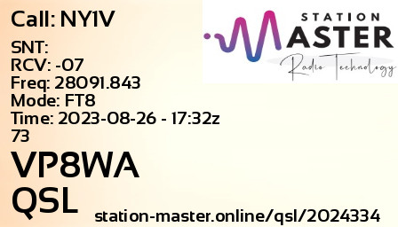 QSL Card for VP8WA QSO with NY1V