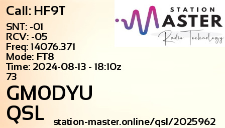 QSL Card for GM0DYU QSO with HF9T