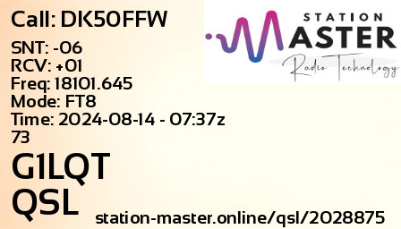 QSL Card for G1LQT QSO with DK50FFW