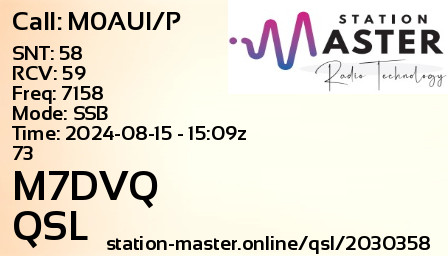 QSL Card for M7DVQ QSO with M0AUI/P