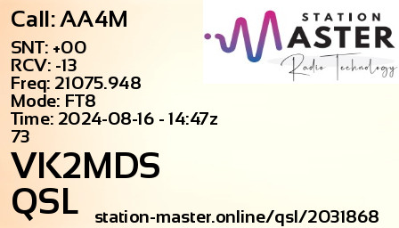 QSL Card for VK2MDS QSO with AA4M